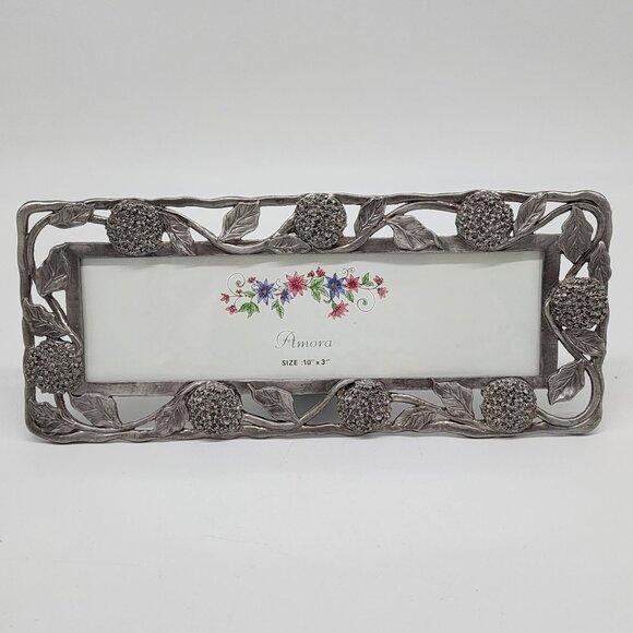 Antique Style Amora Metal Picture Frame With Floral Design 10"x3" By Perfect - Picture 2 of 14